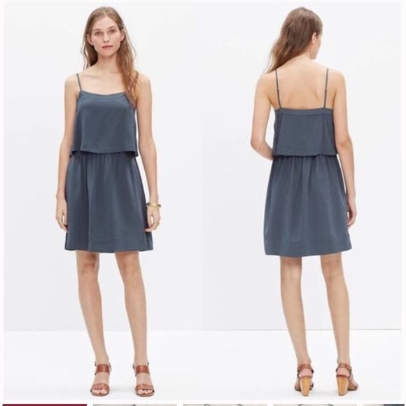 Madewell Silk Overlay Cami Mini Dress Blue Gray - Picture 1 of 5